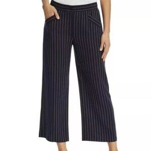 Eileen Fisher Pinstripe Wide Leg Pants Womens LG/TG Indigo Blue Elastic Waist